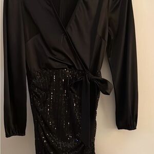 Sleek Black Satin Wrap Dress